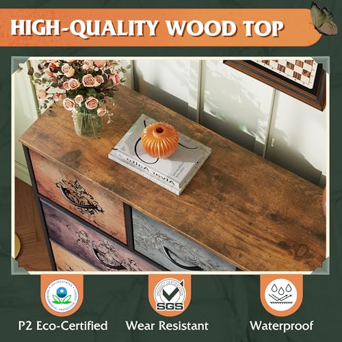 WLIVE 7 Drawer Dresser TV Stand, Entertainment Center, Media Console Table with Metal Frame and Wood Top for TV up to 45 inch, Chest of Drawers for Bedroom, Living Room, Pattern - color: Pattern