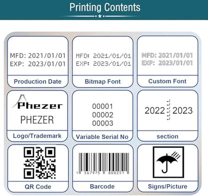Phezer 1inch/25.4mm Handheld Inkjet Printer P15-1