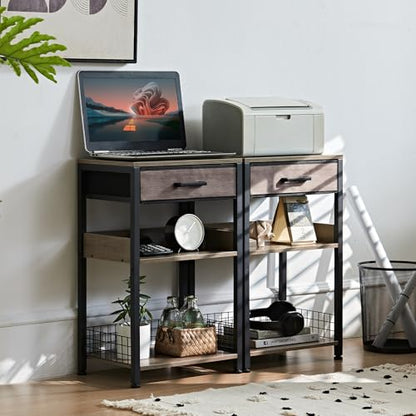 Lerliuo 3-Tier Printer Stand with Fabric Drawer and Shelves, Grey | Three-tier printer stand with fabric drawer and two shelves for paper, office supplies, scanners and fax machines - color: Grey