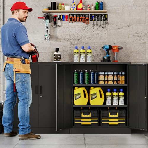 CJF Metal Storage Cabinet, 36" H Locking Storage Cabinet with Shelves and Doors, Metal Cabinets for Home Office, Garage, Utility Room and Basement (Black) - color: Black, size: 36"H - NO DRAWERS