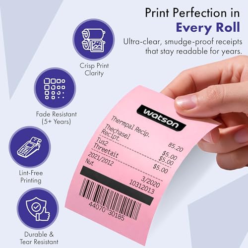 3 1/8"" x 230' Thermal Paper Receipt Rolls 50 ROLLS BPA and BPS Free, Phenol-Free Clover Receipt Paper Roll, 48 GSM Thick POS Printer Paper, Credit Card & Machine Rolls, Recyclable Core (Pink) - size: 3 1/8" x 230' (Pink)