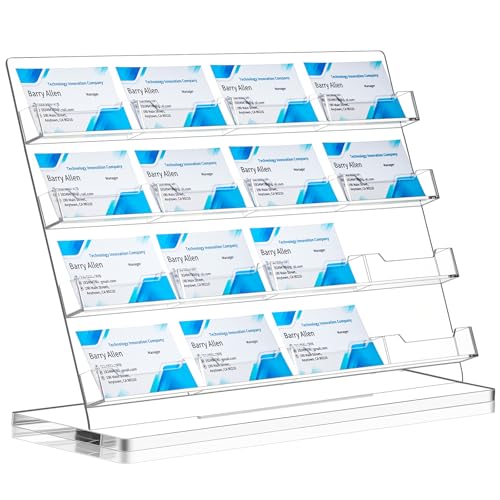 Business Card Holder for Desk, 16 Slots Clear Acrylic Card Display Stand, Large Capacity Detachable Desktop Organizer with Angled Design for Office Reception Meeting Room - style: 16 Slots