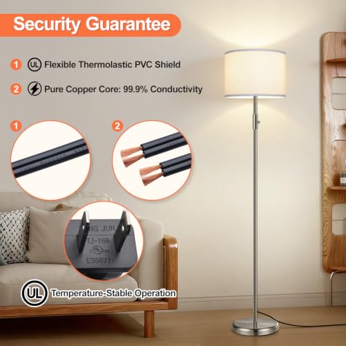 Floor Lamp Simple Design with White Shade, Small Tall Lamps for Living Room Bedroom Office Dining Room Kitchen, Sliver Pole Lamp-Sliver - color: Brushed Nickel-White shade