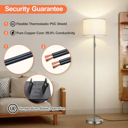 Floor Lamp Simple Design with White Shade, Small Tall Lamps for Living Room Bedroom Office Dining Room Kitchen, Sliver Pole Lamp-Sliver - color: Brushed Nickel-White shade