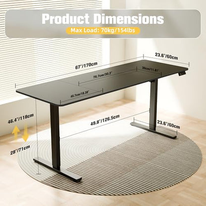 67"x24" Standing Desk, Height Adjustable Sit-Stand Home Office, Black | Electric Adjustable Standing Desk, Sit to Stand Computer Office Desk with Splice Board, Memory Preset, Lifts 28.7''-46.5" - color: Black Frame-black, size: 67-inch