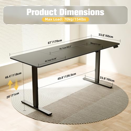67"x24" Standing Desk, Height Adjustable Sit-Stand Home Office, Black | Electric Adjustable Standing Desk, Sit to Stand Computer Office Desk with Splice Board, Memory Preset, Lifts 28''-46.5" - color: Black Frame-black, size: 67-inch