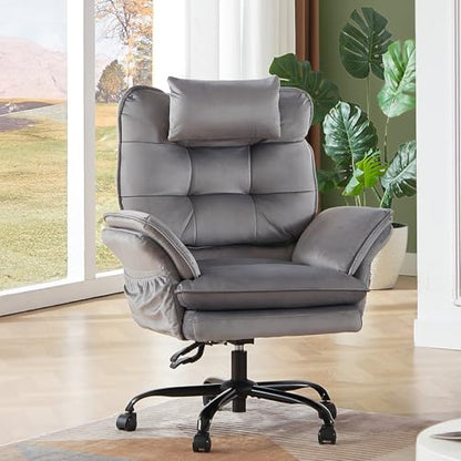 Bestier Criss Cross Chair with Wheels, Wide Desk Chair Velvet Grey | 135° Reclining Swivel Executive Chair with Flip-Up Armrests and Headrest, Big and Tall Computer Desk Chair with Side Pockets - color: Grey Velvet, size: High Back