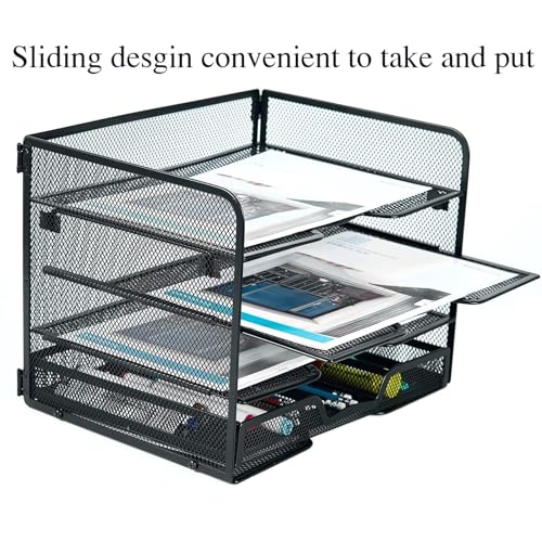 SETTFRFE 4-Tier Metal Desk Organizer-Paper Letter Tray with Drawer,Black (Pack of 2) - size: 12.8" x 10" x 9.9" (Pack of 2)