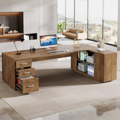 Tribesigns 85.8-Inch L-Shaped Executive Desk, Extra Large Home Office Desk - color: Natural Oak