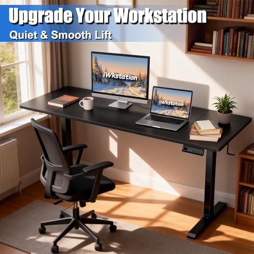 Standing Desk with Splice Board Adjustable Height- 63 inch Mobile Stand up Desk with Wheels, Portable Sit Stand Desks Electric with Lockable Casters - color: Black, size: 63