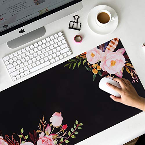 iCasso Extended Gaming Mouse Pad,35.4 x 15.7in Desk Pad,Flower | Non-Slip Rubber Base Mousepad with Stitched Edges,Waterproof Keyboard Mouse Mat Desk Pad for Work Home - color: Flower