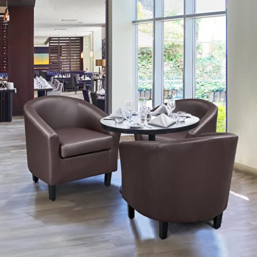 Topeakmart Faux Leather Accent Chair Set of 2, 300 lb Cap, Espresso | Set of 2 PU Leather Barrel Chairs, U-shaped Backrest, Foam Seat, 18" Seat Height, Solid Wood Legs - color: Espresso, size: Set of 2
