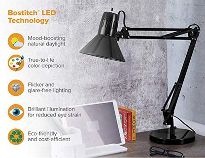 Bostitch Office VLF100D Swing Arm Desk Lamp, Metal, 36" Reach with Multi-Joint Adjustment, Includes Replaceable LED Bulb (VLF), Black - size: Desk 36" Reach, style: Base, Black