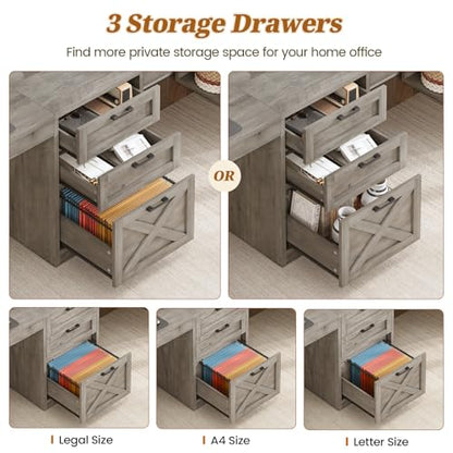 SEDETA Farmhouse 96.5" 2 Person Computer Desk with Drawers, Grey | Home Office Desk, Gaming Double Desk with Storage Shelves, Long Two Person Writing Desk - color: Grey