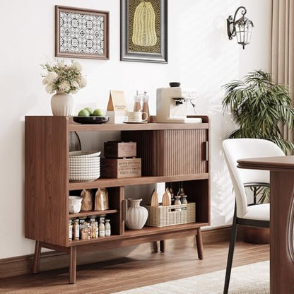 ONBRILL 44" Sideboard Buffet Cabinet with Outlet & Sliding Door, Wlanut - color: Wlanut, size: 44"