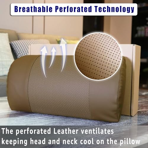 Non-Slip Head Pillow for Recliners - Neck Support Memory Foam Cushion with Breathable Perforated Leather Cover, Offering Relief at Home, Office, and Travels,Brown - color: Brown