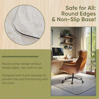 Office Chair Mat for Carpet & Hardwood, Upgraded 45" x 45" Tempered Glass Chair Mat for Office Home, with 4 Anti-Slip Pads - size: 45"x45"