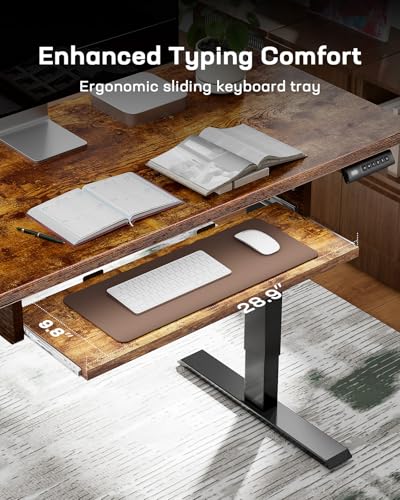 Marsail Electric Standing Desk with Ergonomic Keyboard Tray, Adjustable Desk with 27.5” to 46.7” Height Range, 4 Memory Presets, Smooth and Quiet Lifting, 48 x 24 inch Adjustable Height,TZESD14Rustic - color: Rustic Brown, size: 48x24"