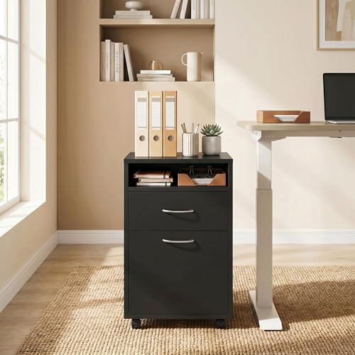 HOMCOM Mobile Storage Cabinet Organizer, Bathroom Drawer Cabinet, Black | Printer Stand, Castors - color: Black