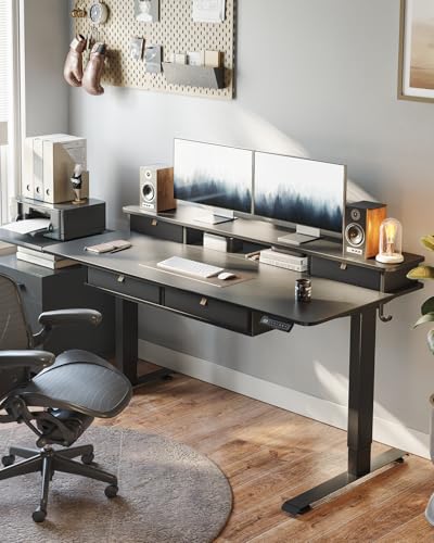 FEZIBO 48 x 24 inch Standing Electric Desk with Drawers, Black - color: Black, size: 48 inch without Keyboard Tray