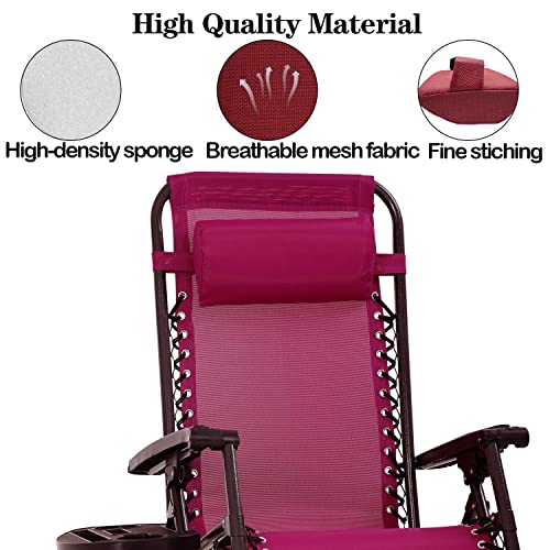 Zero Gravity Chair Set of 2 Replacement Pillow Headrest with Elastic Band, Universal Soft Removable Padded Cushion Head Pillow for Zero Gravity Lounge Chair, Folding Patio Lawn Recliner Chair, Red - color: Red, size: 2 Pack