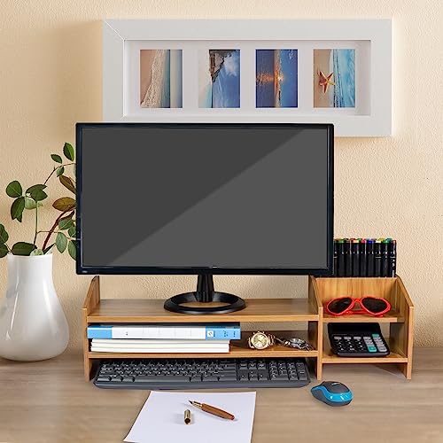 Catekro Monitor Stand Riser, 2 Tiers Wood Monitor Riser Stand Brown