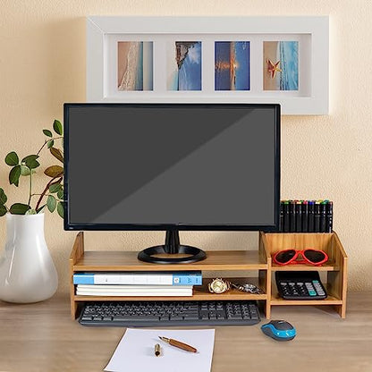 Catekro Monitor Stand Riser, 2 Tiers Wood Monitor Riser Stand Brown