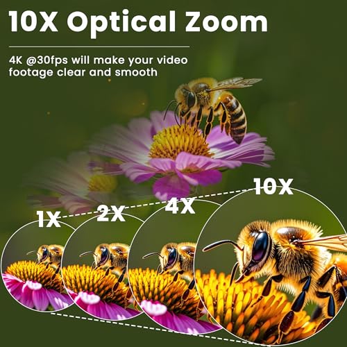 4K USB Camera, Ultra HD 2160P Webcam | 5-50mm 10X Optical Zoom Lens, Plug and Play for Video Conference, Compatible with Windows/macOS/Linux/Raspberry Pi - size: 5-50mm Varifocal Lens