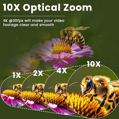 4K USB Camera, Ultra HD 2160P Webcam | 5-50mm 10X Optical Zoom Lens, Plug and Play for Video Conference, Compatible with Windows/macOS/Linux/Raspberry Pi - size: 5-50mm Varifocal Lens