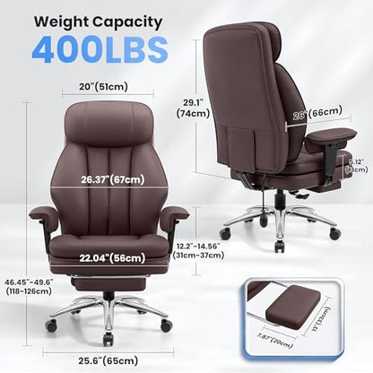 Big and Tall Office Chair with Lumbar Support Ergonomic Computer Desk Chair - color: Coffee