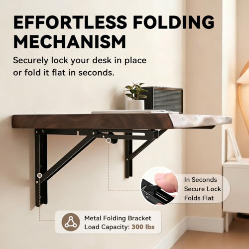 Wall Mounted Folding Table, Solid Wood Live Edge Drop Leaf Design | 300 lb Capacity, Murphy Style, Walnut Finish, Laundry Room, Craft Room, Home Office, Space Saving, 39.4"/100cm - color: Walnut, size: 39.4"x17.7"