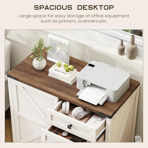 Vabches 5 Drawer Storage Cabinet, Rustic White Office Storage Cabinet | Office Storage Drawer with Door and Adjustable Shelf, Large Farmhouse Printer Stand for Home Office, Rustic White