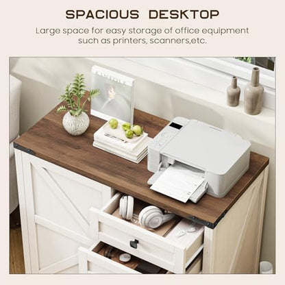 Vabches 5 Drawer Storage Cabinet, Rustic White Office Storage Cabinet | Office Storage Drawer with Door and Adjustable Shelf, Large Farmhouse Printer Stand for Home Office, Rustic White