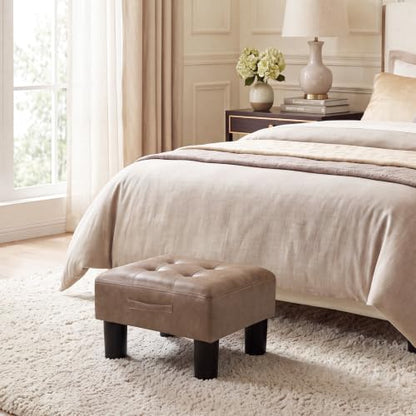 Joveco Small Ottoman Foot Stool,15" Square Upholstered Foot Rest with Legs - color: Light Brown