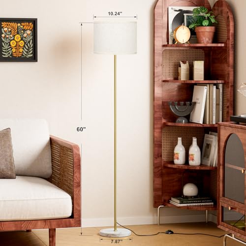 Ambimall 60'' Modern Floor Lamp with Shade, Tall Lamps for Living Room, Bedroom, Office, Dining Room, Gold Standing Lamp with Marble Base(Without Bulb) - color: gold & white marble, size: 60 Inches(Without Bulb)