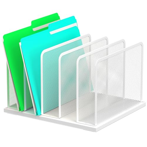 Kuntine.B 5-Section Upright Desk File Organizer White 1 Pack | Vertical, Mesh, Metal, Assembly, Stability, Sturdiness, Organization, Standing - color: White, size: 1 Pack 5-Section