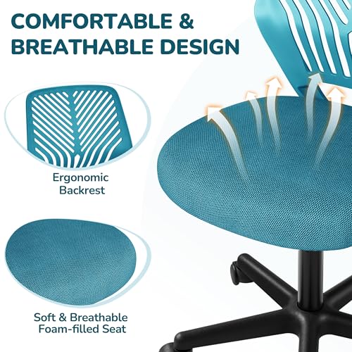 Topeakmart Armless Small Office Desk Chair, Adjustable Height Swivel, Turquoise - color: Turquoise