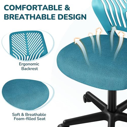 Topeakmart Armless Small Office Desk Chair, Adjustable Height Swivel, Turquoise - color: Turquoise