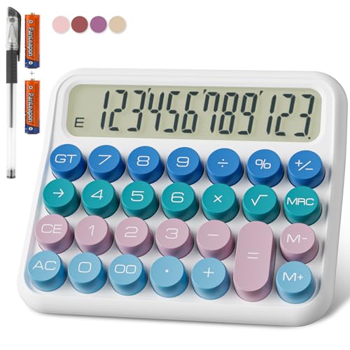 DECKLIT Battery Desk Calculator - 12 Digit Extra Large 5-Inch LCD Display, Big Buttons Easy to Press, 15Tilt Screen for Kids (Colourful) - color: Colourful