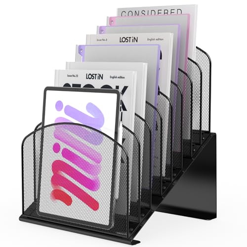 Sinboun Inclined Desk File Organizer Folder Holder with 8-Section, Black - color: Black, size: 8 Section