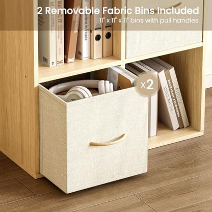 EXPERLAM 4 Cube Storage Organizer - Solid Wood Bookshelf with 2 Storage Bins, Cube Shelf with 2 Removable Back Panels, Vertical or Horizontal Bookcase, Open Book Shelf for Bedroom, Living Room, Office - size: 4 Cube Shelf