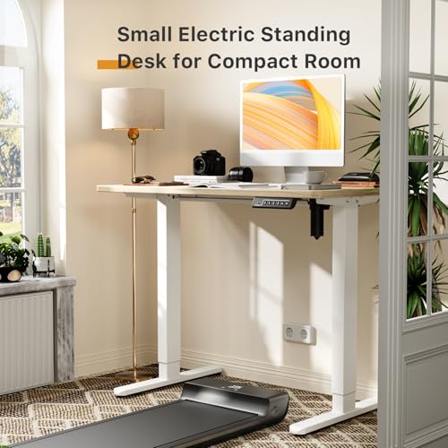 JOY worker Small Electric Sit Stand Desk, 40" Whole Piece Height Adjustable - color: Light Walnut, size: 40" * 20"