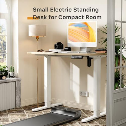 JOY worker Small Electric Sit Stand Desk, 40" Whole Piece Height Adjustable - color: Light Walnut, size: 40" * 20"