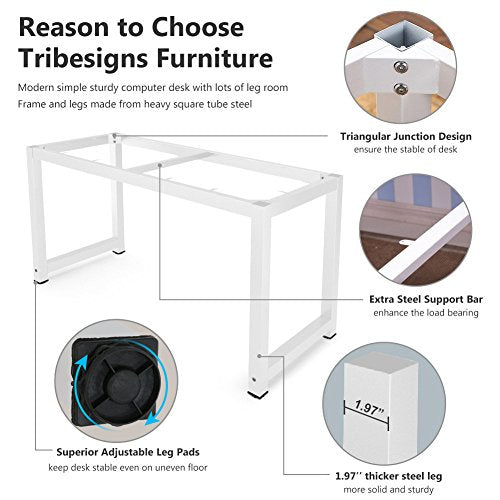 Tribesigns Computer Desk, 55 inch Large Office Desk Computer Table Study Writing Desk for Home Office, White + White Leg - color: White, size: 55*23.6 inch