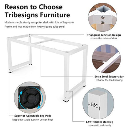 Tribesigns Computer Desk, 55 inch Large Office Desk Computer Table Study Writing Desk for Home Office, White + White Leg - color: White, size: 55*23.6 inch