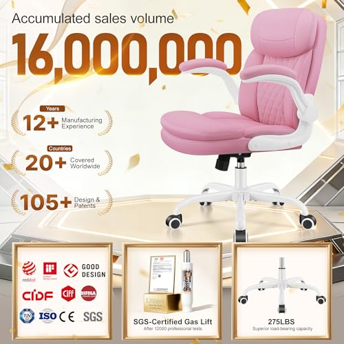 Office Desk Chair, Pink Ergonomic Computer Chair with Dual-Layer Support - color: Pink