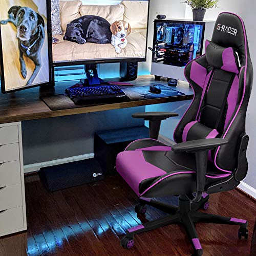 Homall Gaming Chair, Office Chair High Back Computer Chair Leather Desk Chair Racing Executive Ergonomic Adjustable Swivel Task Chair with Headrest and Lumbar Support (Violet) - color: Violet