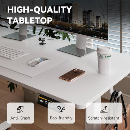 55 x 24 Inch Electric Standing Desk, 3 Memory Presets, White - color: White, size: 55*24