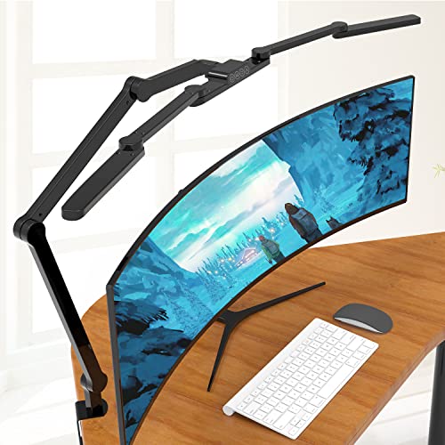 EPABINA LED Desk Lamp with Clamp, 41.5" Clamp on Architect Desk Lamp for Home Office, 24W Bright Tall Computer LED Table Light Adjustable Overhead Clip on Office Lighting for Work Craft - color: Black+9 rotatable parts