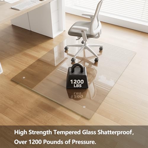 Koonmi Glass Chair Mat for Carpet, 46"x60" Thick Office Chair Mat | Tempered Glass Chair Mats with Round and Polished Edges, Smooth Rolling for Carpet Floor Protection, Scratch-Resistant - color: Transparent, size: 46"x60"